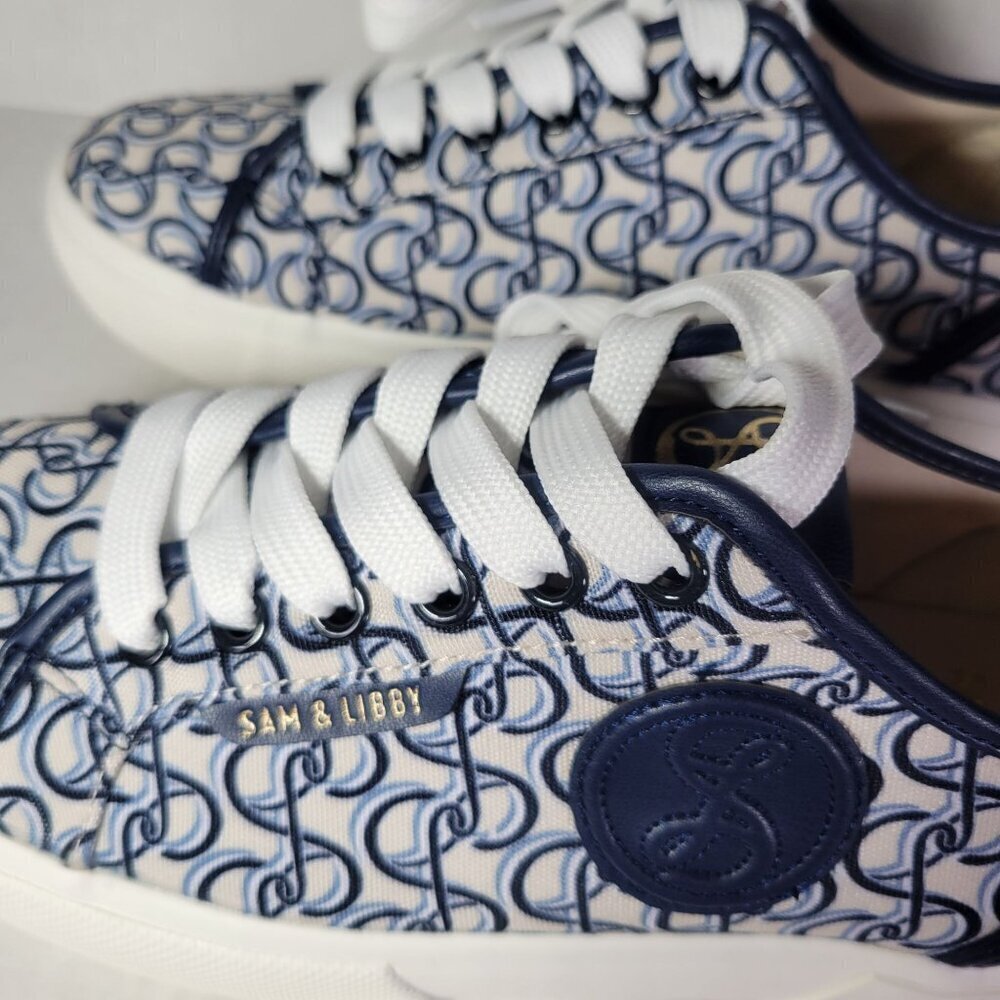Sam & Libby Women Dina Blue Patterned Casual Canvas Lace Up Sneakers Size 8 - Picture 3 of 9